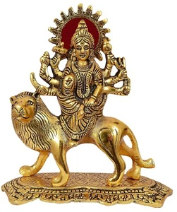 Metall Durga Maa Idol Prunkstück Figur, Sherawali Ambe Maa Murti Statue - Bild 1 von 9