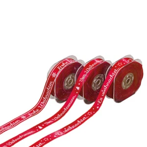 (0,50 €/m) 3 x 10 m Geschenkband mit Sprüchen 'Frohe Weihnachten' 7 mm Rot Weiß - Bild 1 von 1