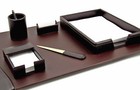 ETON 6-PIECE BROWN LEATHER DESK SET