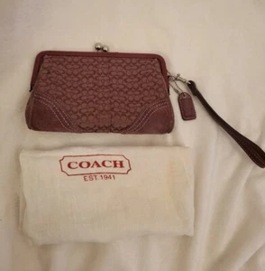 COACH vintage Rare Silver Kiss closure Clutch plum red Wristlet bag w/ dustbag - Picture 1 of 10
