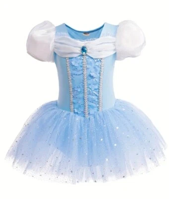 NEW Princess Cinderella Tutu Romper Leotard Dress Girls Halloween Costume - Image 1 of 4