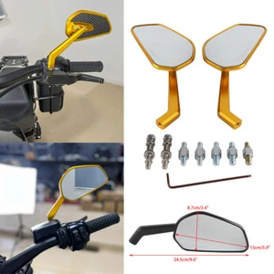 Gold Left & Right Rearview Side Mirrors Universal For Harley Touring Honda BMW - Picture 1 of 9
