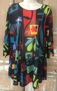 NWT KOZAN Sheer Top Blouse Size Large Bright Print - Picture 1 of 11