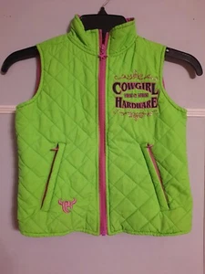 Cowgirl Hardware Girls Green & Pink Vest Quilted Bling  XS Turn & Burn Burrel - Picture 1 of 12