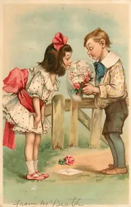 Tuck Valentines Postcard 109 Frances Brundage Boy and Girl to My Sweetheart - Picture 1 of 2