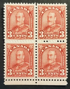 Stamps Canada Mint: #167  3c deep red Geo. V Arch Issue block of 4  VF MNH - Picture 1 of 1