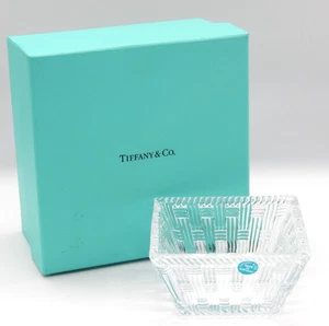 Tiffany & Co. New In Box Clear Crystal Woven Square Basket 4" Dish Made Germany - Picture 1 of 5