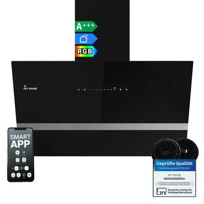 KKT KOLBE Campana extractora 80 cm recirculación aire de escape sin cabeza campana de pared campana inclinada negra WLAN