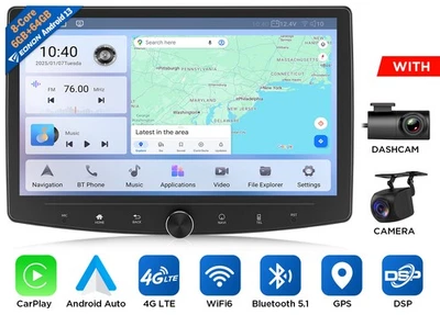 6+64 10,1 polegadas duplo 2DIN carro estéreo CarPlay Android Auto GPS QLED interface personalizada Hi-Fi - Imagem 1 de 4