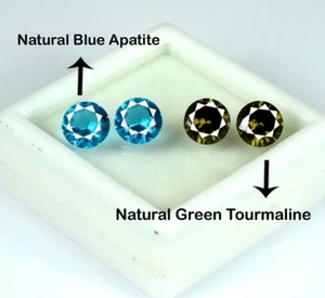 Natürlicher Apatit & grüner Turmalin rund 9,10 ct/4 Stck. Edelstein Lot zertifiziert - Bild 1 von 7