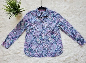 Camicia Talbots 100% cotone con bottoni rosa navy paisley media petite nuova senza etichette mp - Foto 1 di 11