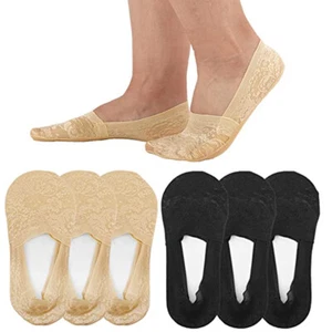 6 Pairs Women Lace Socks Boat Invisible Anti-Skid Low No-show Non-Slip Soft Sock - Picture 1 of 15