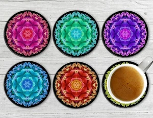Mandala Drink Coasters Set of Six Neoprene - Picture 1 of 6