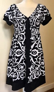 INC International Concepts Black & White Pattern Puff Sleeve Knee Length Dress L - Picture 1 of 7