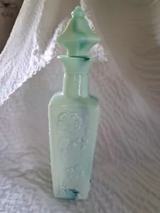 Vtg 1972 Liquor Decanter Jade Green Glass Asain Pagoda Style Maked Liq Bottle - Picture 1 of 4