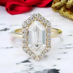 18K 925 Sterling Silver 1.76CT Hexagon Cut Full Moissanite Gemstone Ring - Picture 1 of 5