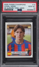 Lionel Messi 2005 Panini Champions Of Europe Stickers #74 PSA 10 GEM MINT GOAT