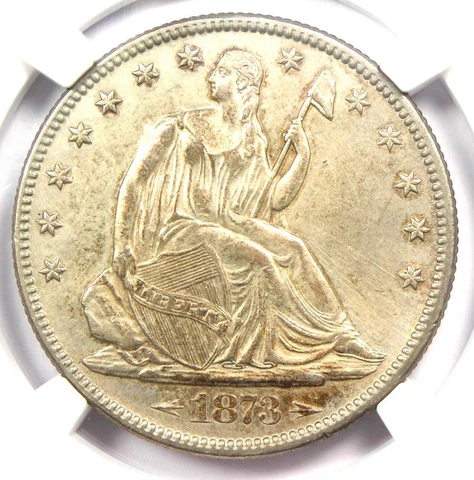 1873 Seated Liberty Half Dollar 50C Arrows. NGC Uncirculated Detail (MS UNC) Cover