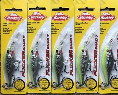 Berkley Flicker Shad #7 3” señuelo de pesca Crankbait lote de 5 slick gráfico perla T5 Foto 1 de 2