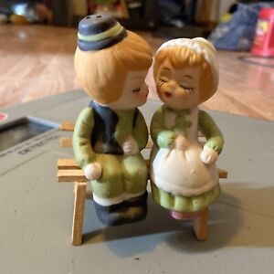 little boy little girl salt and pepper shakers with bench antique 
