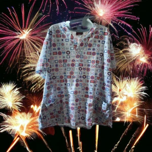 Sierra Scrubs 4th Of July Design Scrub Top Size Large - Picture 1 of 1