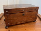 ANTIQUE GEORGIAN MAHOGANY PEARL INLAID LARGE TEA CADDY WITH INTERIOR   BOX