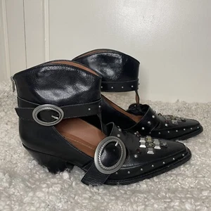 Coach Black Leather Cut Out Western Creeper Bootie Bejewelled Boots 9 - Picture 1 of 11