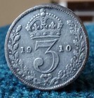 1910 King Edward VII Sterling Silver Threepence Three Pence 3p 3d Coin 