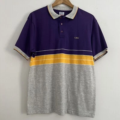 Camisa Grande Vintage Años 70 80 LSU Tigers Coach Team POLO Crew Rayas Color Block Foto 1 de 4