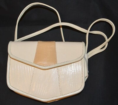 Cartera de mano de cuero en relieve de piel de serpiente marfil y beige vintage de los 80 sin marca Foto 1 de 2