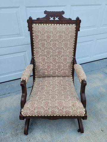 Victorian Platform Rocker Wood with Fabric Upholstery Antique Rocking Eastlake Cover