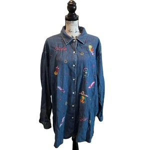 Vintage TWEETY WB Warner Brothers Jean shirt Blue Size XXL Oversized Streetwear - Picture 1 of 11