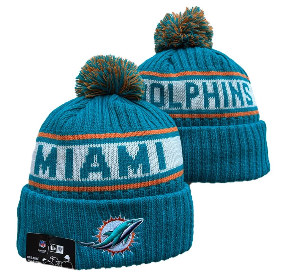 Gorro Miami Dolphins Sombreros Puff Invierno Tejido Sombrero Gorra Tobogán EE. UU. Gorras Laterales🐶 Foto 1 de 1