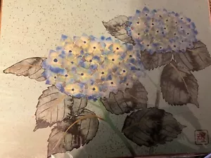 JAPANESE PAINTING Hydrangea Watercolor JAPAN VINTAGE ART - Picture 1 of 6