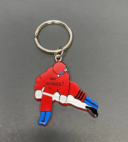 Vintage Detroit Red Wings Hockey GO WINGS! NHL 3” Wooden Keychain Gift Souvenir Cover