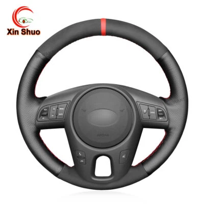 Cubiertas de volante de coche de gamuza negra de cuero genuino para Kia Forte Soul Rio Foto 1 de 4