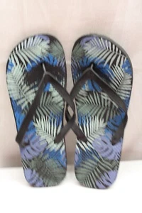 Tropical Palm Black Comfort Foam Sandals Classic Beach Thongs Flip Flops 10/11 - Picture 1 of 7