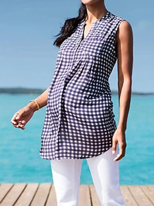 Ex-Motherhood Ladies Blue Gingham Check Sleeveless Maternity Tunic Top - BNIP -S - Picture 1 of 6