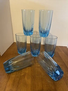 PASABAHCE Light Blue/Valor Blue 16 ounce 12 panel TUMBLERS Set Of 7 - Picture 1 of 7