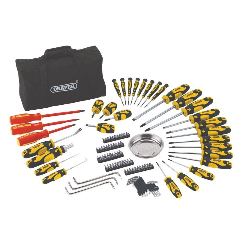 Screwdriver And Bit Set With Soft Storage Bag, Yellow (100 Piece) Draper 03992 - Image 1 of 1