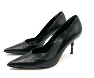 Gucci Black Leather Point Toe Malibu Bamboo Stiletto Heel Pumps US Size 8 B - Picture 1 of 19