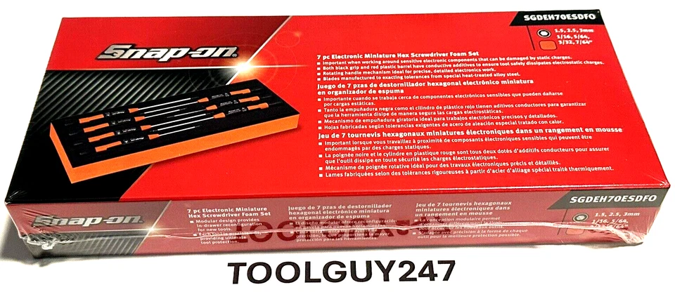 SNAP ON 7pc Electronic Miniature Hex Screwdriver ORANGE FOAM Set SGDEH70ESDF O + - Image 1 of 4