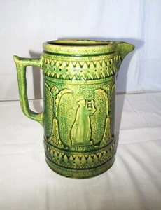 Green ROSEVILLE Robinson Ransbottom Stoneware Pitcher Lady Playing Lyre - Picture 1 of 5