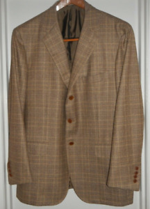 Santorio Men's Brown Plaid Sport Coat Blazer Jacket Cotton Wool Cashmere Sz 44