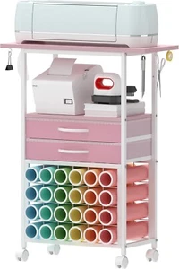 Rolling Storage Cart/Shelf with 24 Vinyl Roll Holders,2 Fabric Drawer,Accessorie - Picture 1 of 7