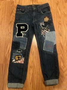 Polo Ralph Lauren girls Astor slim boyfriend limited ed. patchwork jeans Sz 7 - Picture 1 of 6