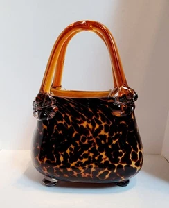 Vintage Art Glass Purse Hand Bag Tortoise Leopard Print Hand Blown - Picture 1 of 9