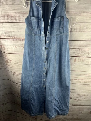 True Blue Denim Midi Dress Women’s 9/10 Blue Modest Button Front Vintage 90s - Image 1 of 4