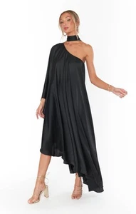 Show Me Your Mumu Rhea One-Shoulder-Maxikleid luxuriös Satin Swing schwarz Small - Bild 1 von 6