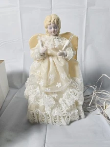 Vintage Engel Baumspitze Porzellankopf 10 Lichter Taiwan 72" Kordel MCM Weihnachten - Bild 1 von 9